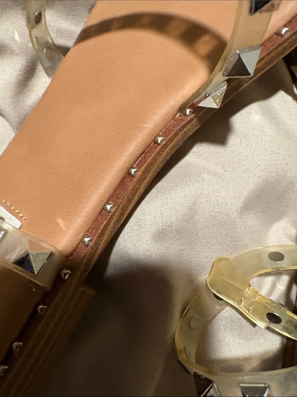 Steve Madden Clear Pyramid-Stud Strappy Sandals with Tan Insole - Picture 2 of 4
